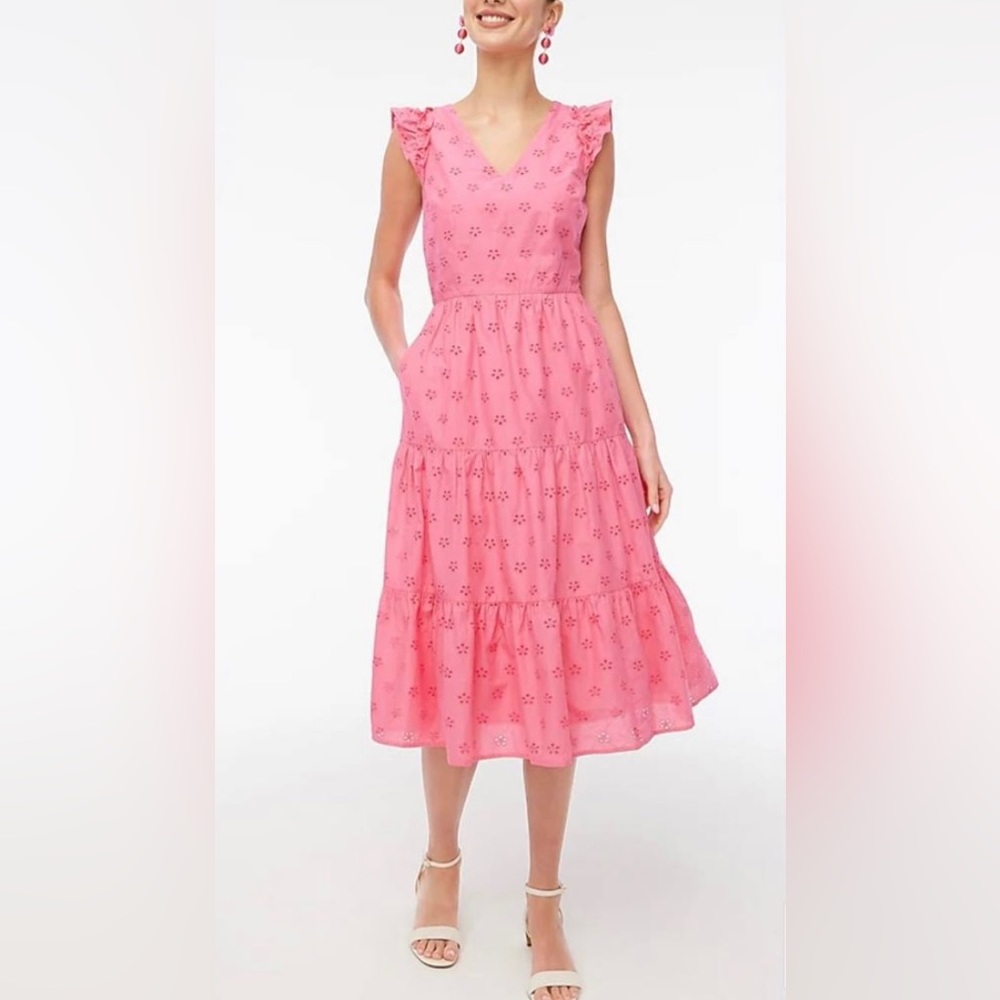 NWT J.Crew Factory Ruffle Sleeve Eyelet Tiered Midi Dress 10